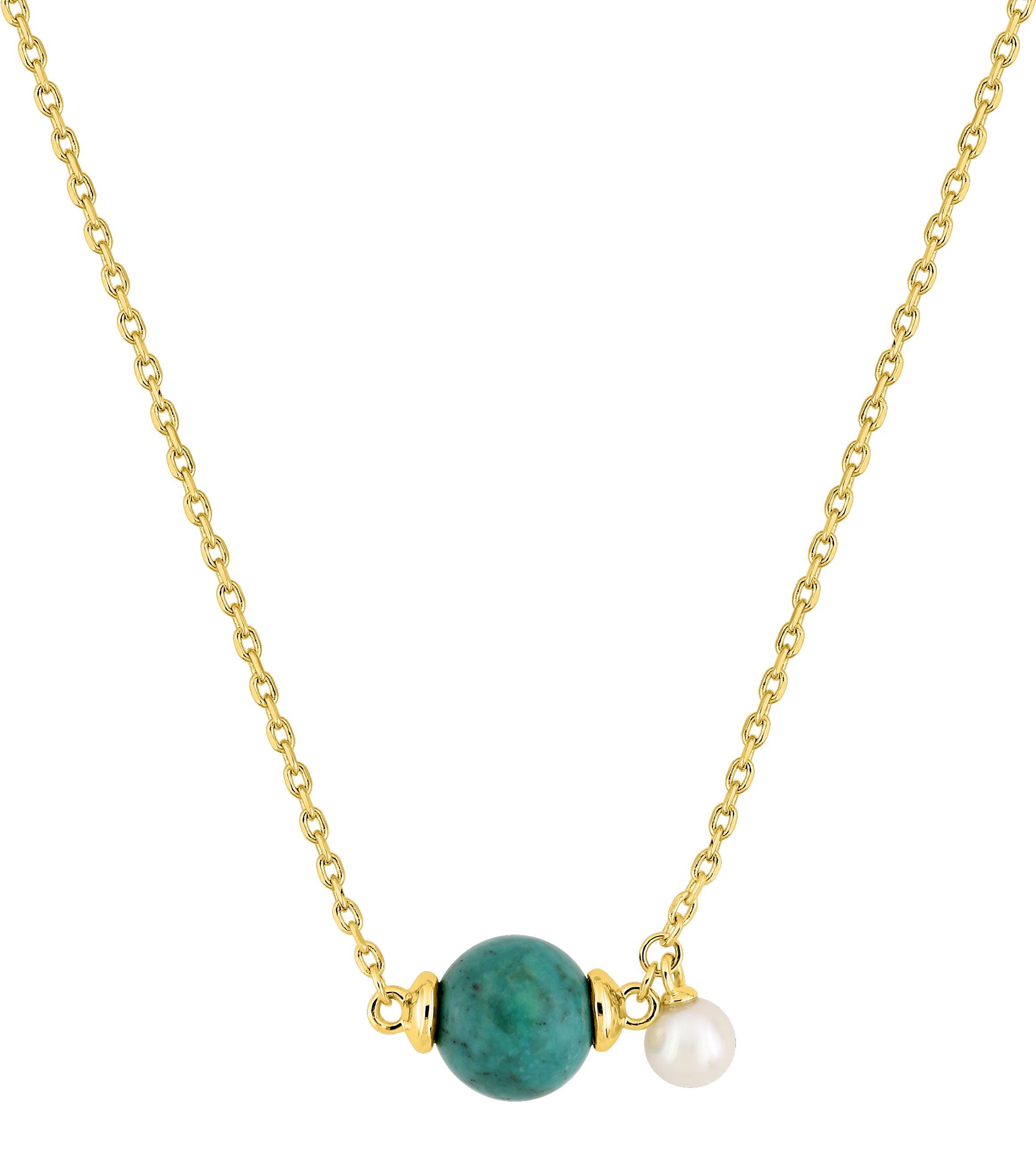 Collier Plaqué Or Longueur 40cm Perles d'imitation Turquoise - Collier en Plaqué Or - Bijoux en Vogue