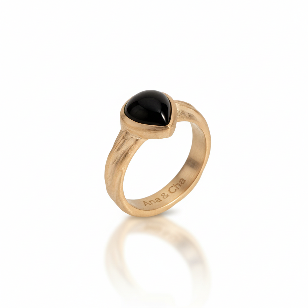 Bague Plaqué Or Agate Noir