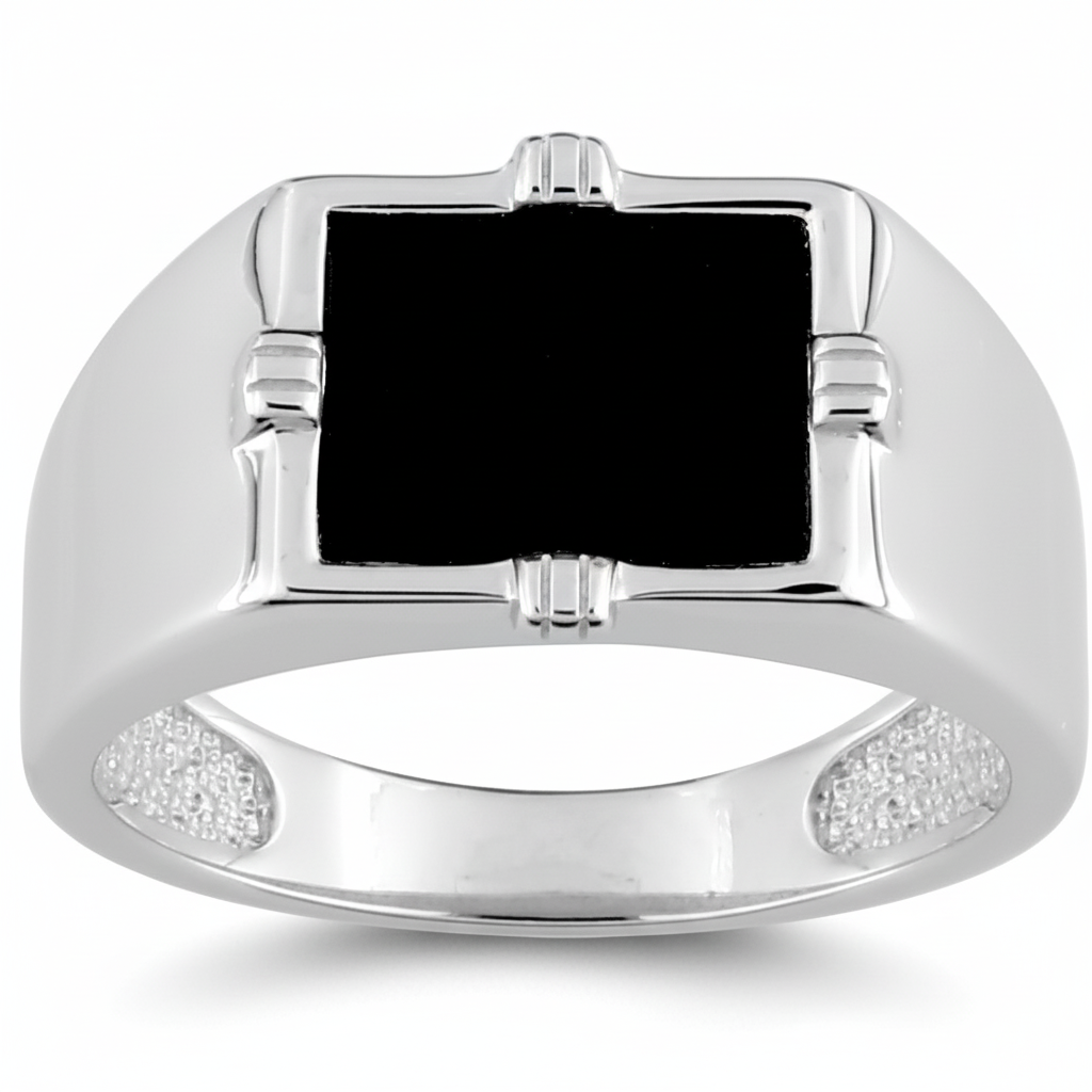 Chevalière Homme Argent Rhodié Onyx