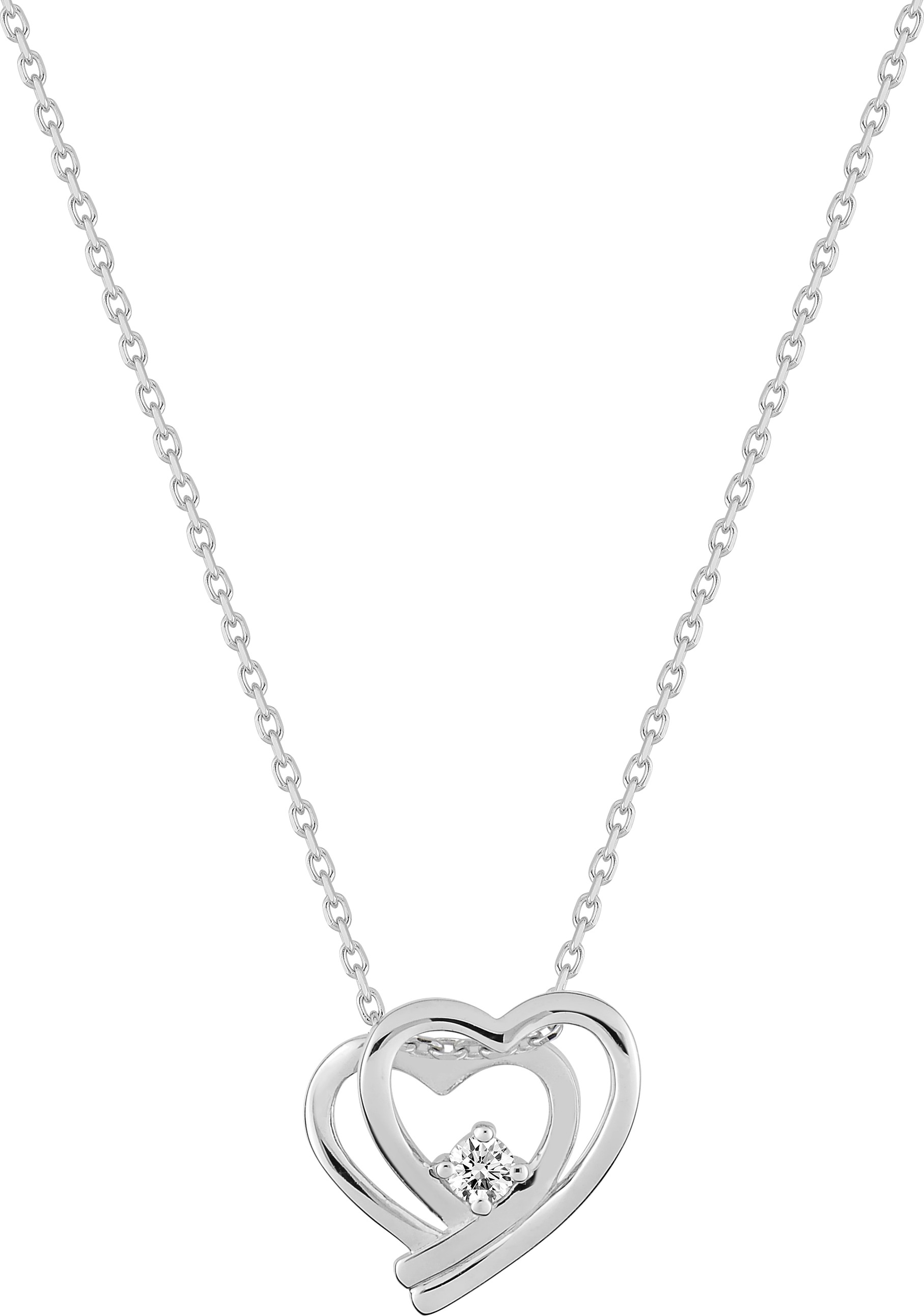Collier Argent Rhodié Longueur 40cm Zirconium Coeur