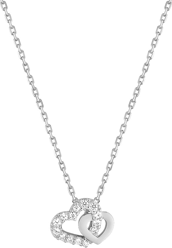 Collier Argent Rhodié Longueur 40cm Zirconium Coeur