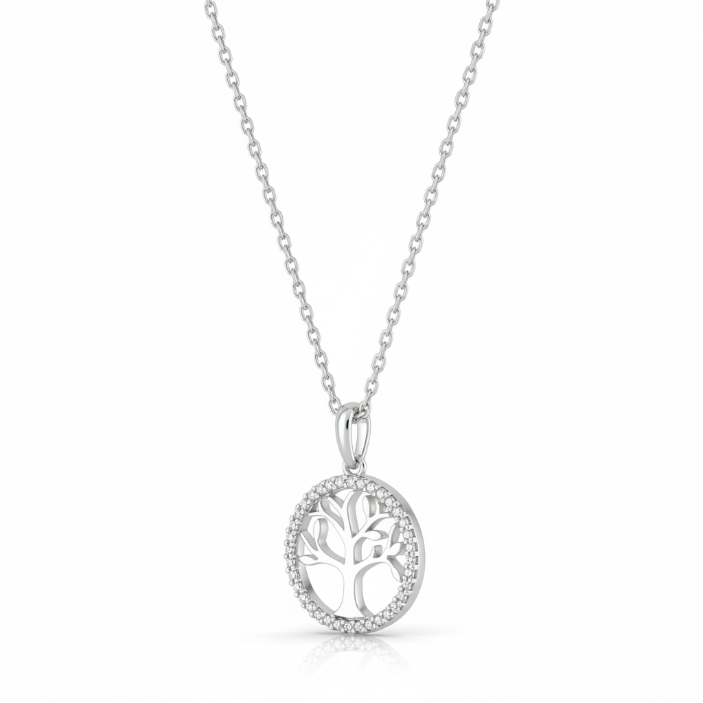 Collier Argent Rhodié Longueur 40cm Zirconium Arbre de Vie