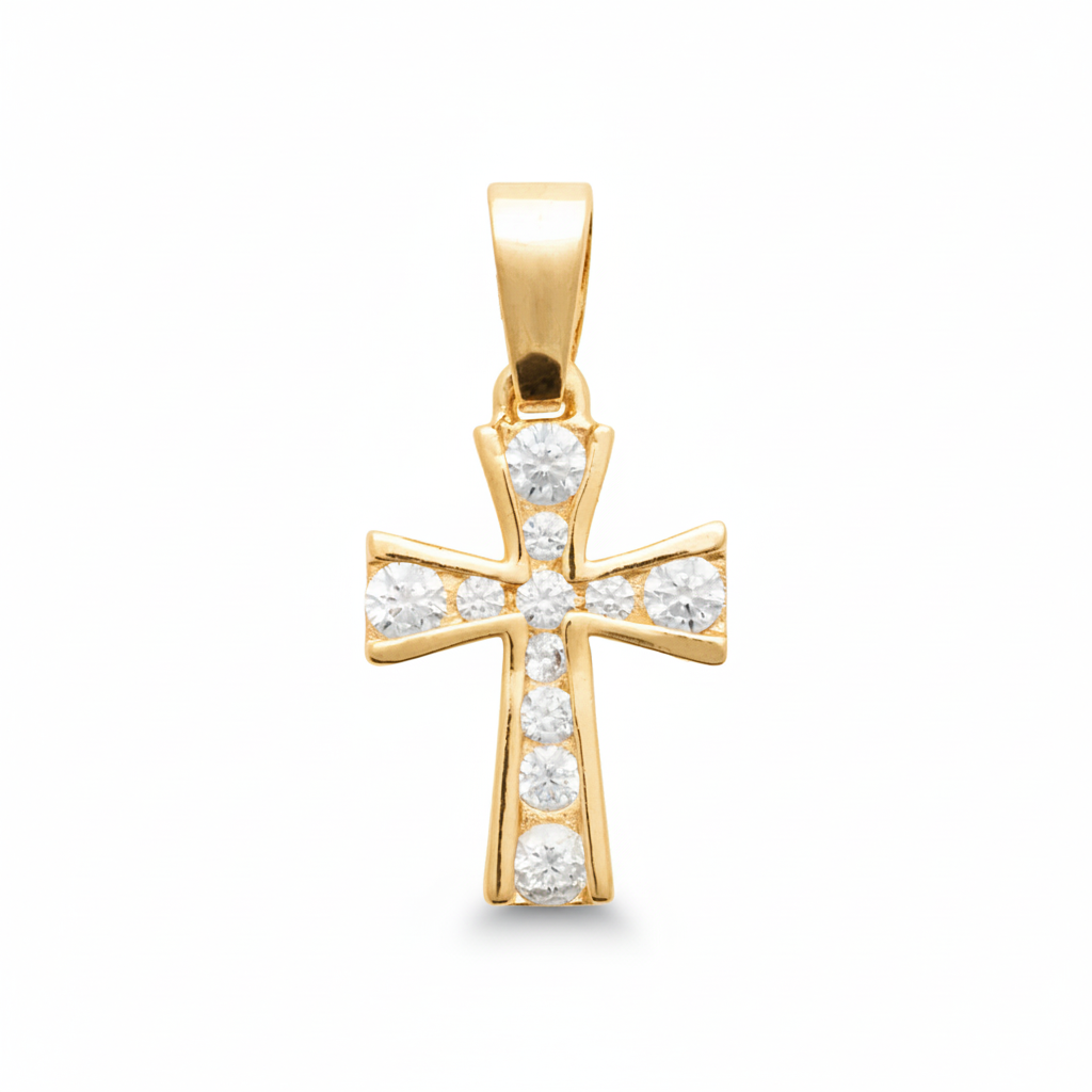 Pendentif Plaqué Or Zirconium Croix Chrétienne - Pendentif