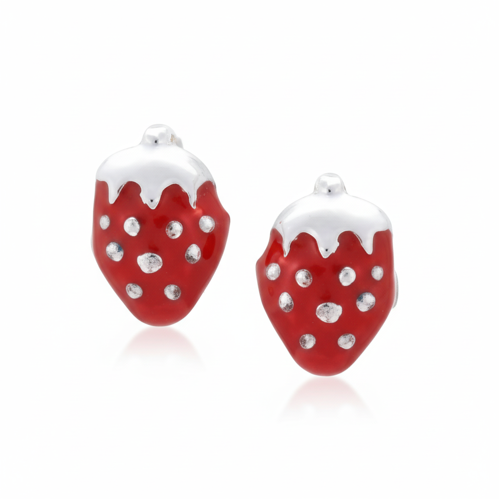 Boucles d'oreilles Clous Argent Rhodié Fraise - Boucles d'oreilles