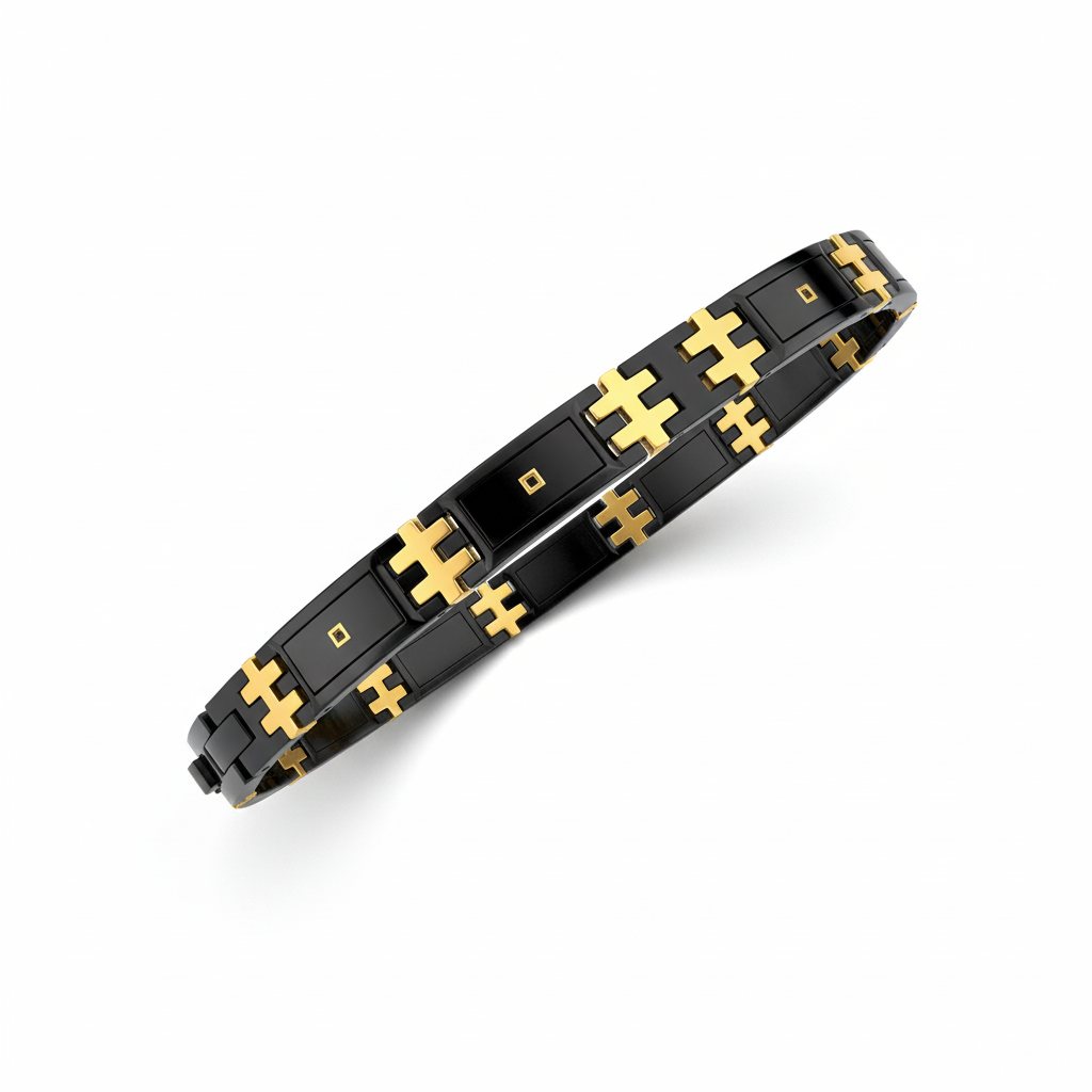 Bracelet Homme Acier IP jaune,noir Diamant Noir