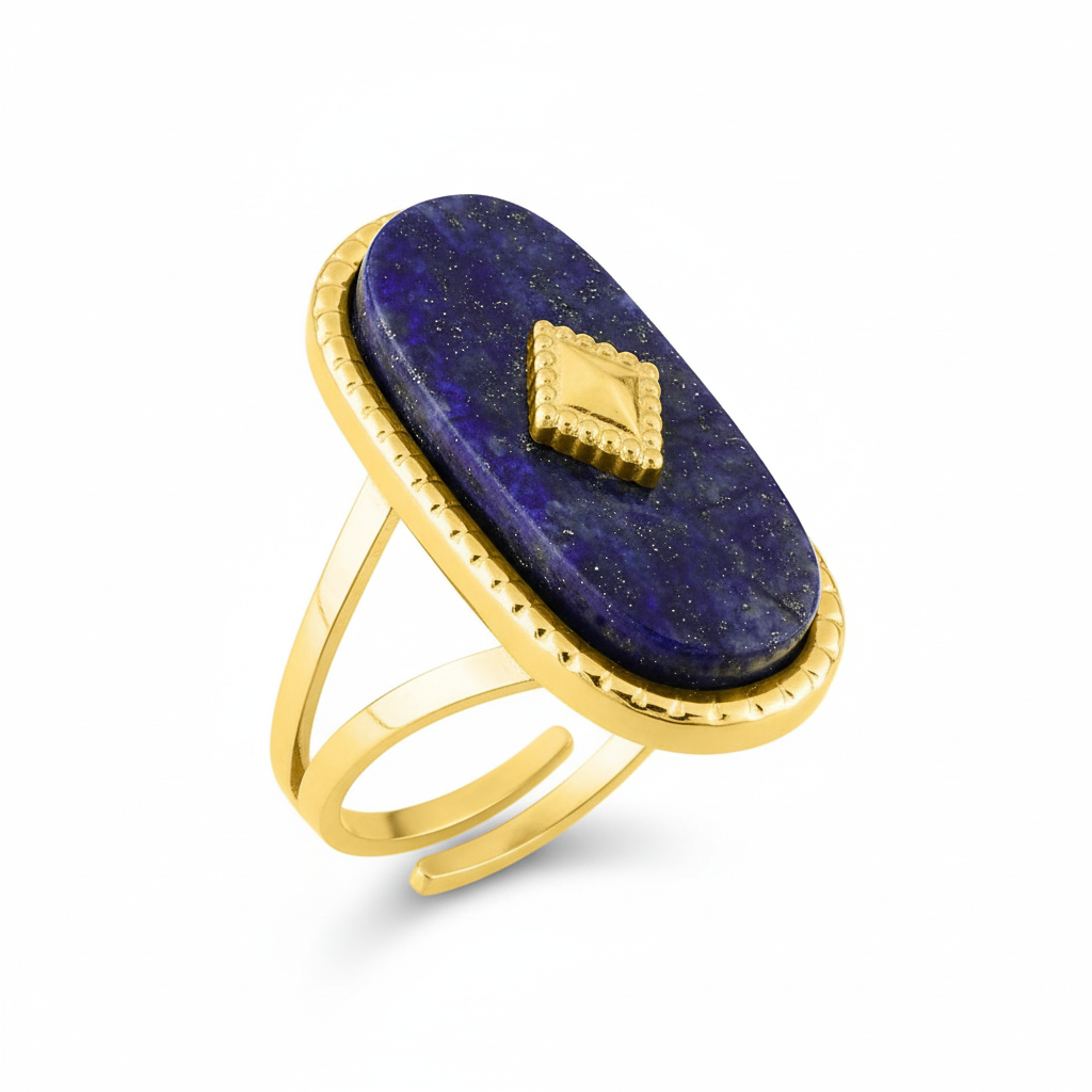 Bague Acier Doré Lapis Lazuli
