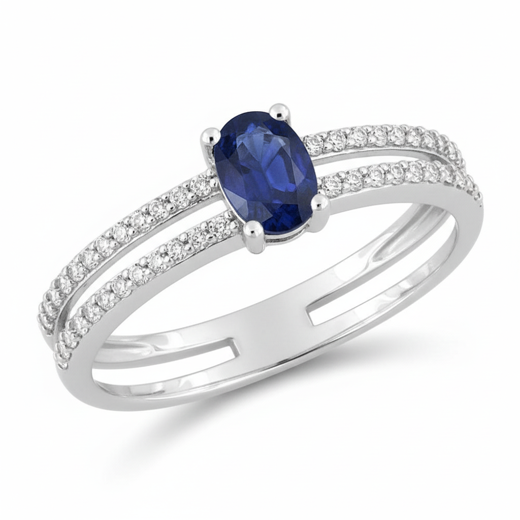 Bague Or Blanc Zirconium Saphir - Bague