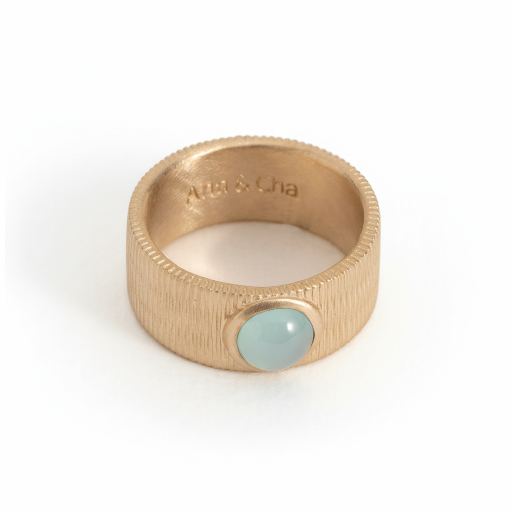 Bague Plaqué Or Agate Bleu