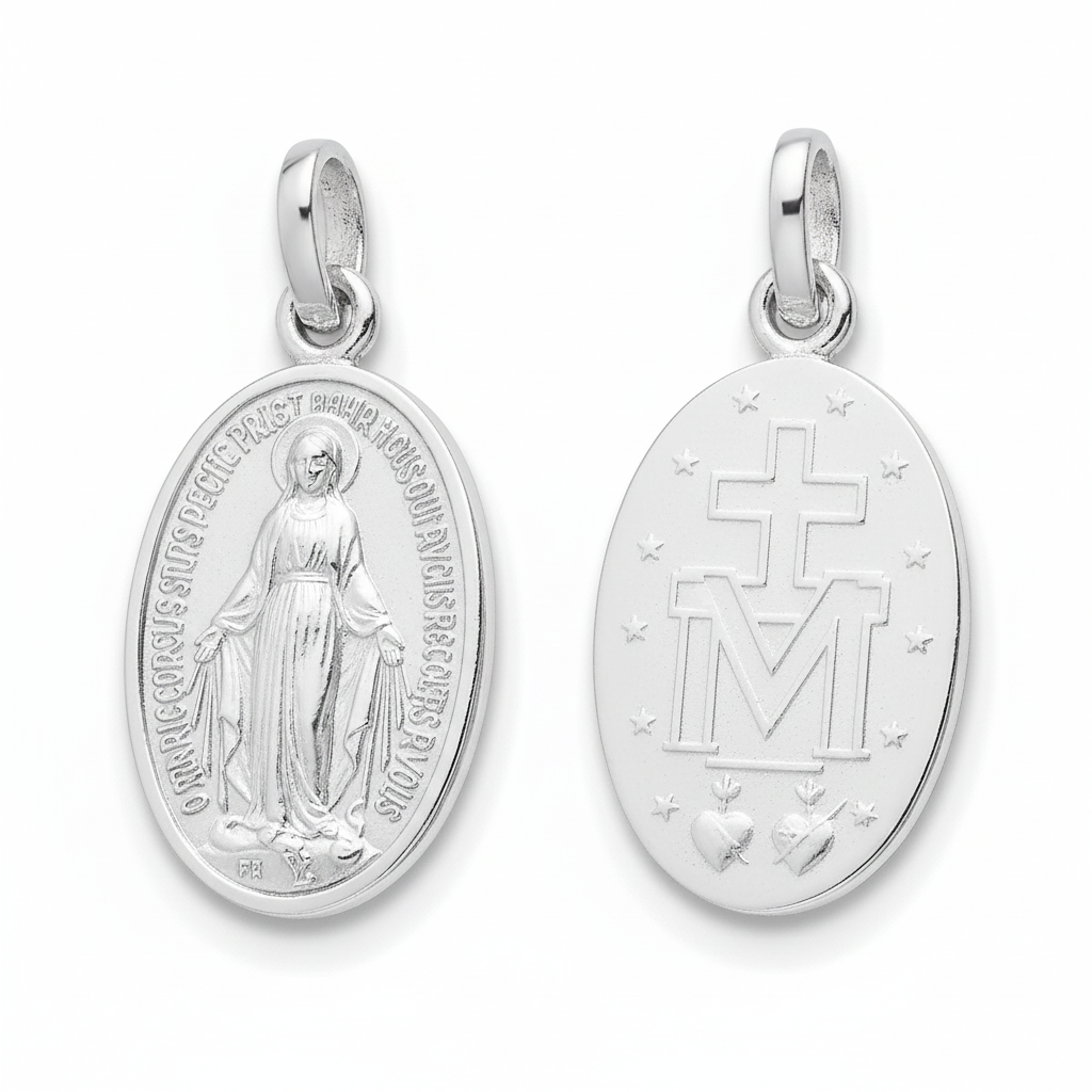 Pendentif Médaille Argent Rhodié Vierge Marie