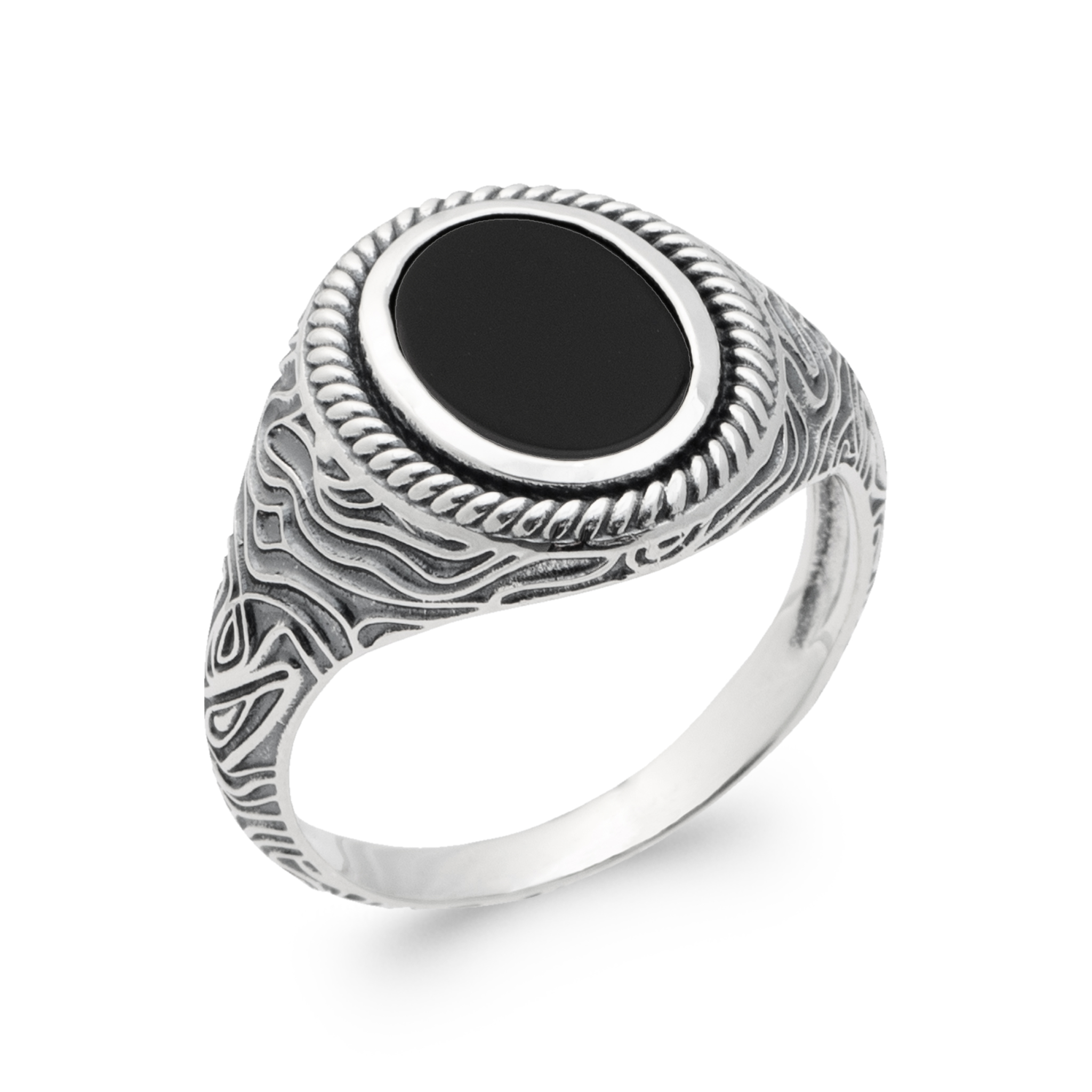 Chevalière Homme Argent Agate Noir