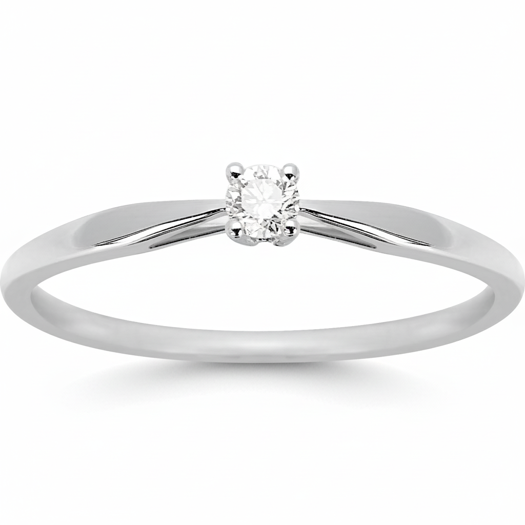 Bague Solitaire Or Blanc 18k Diamant 0.08ct GH SI - Bague