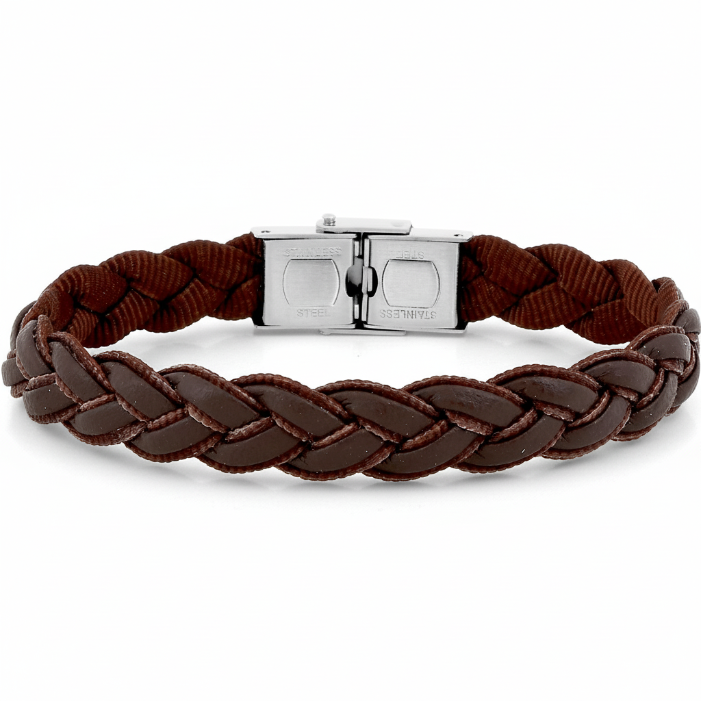 Bracelet Cordon Homme Acier marron Longueur 20cm - Bracelet
