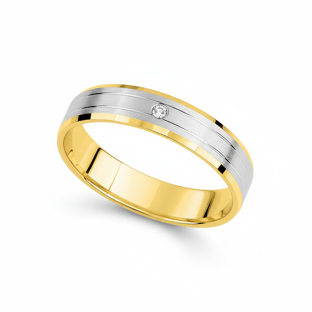 Alliance Or 18k Rhodié Largeur 4mm Diamant 0.01ct GH SI