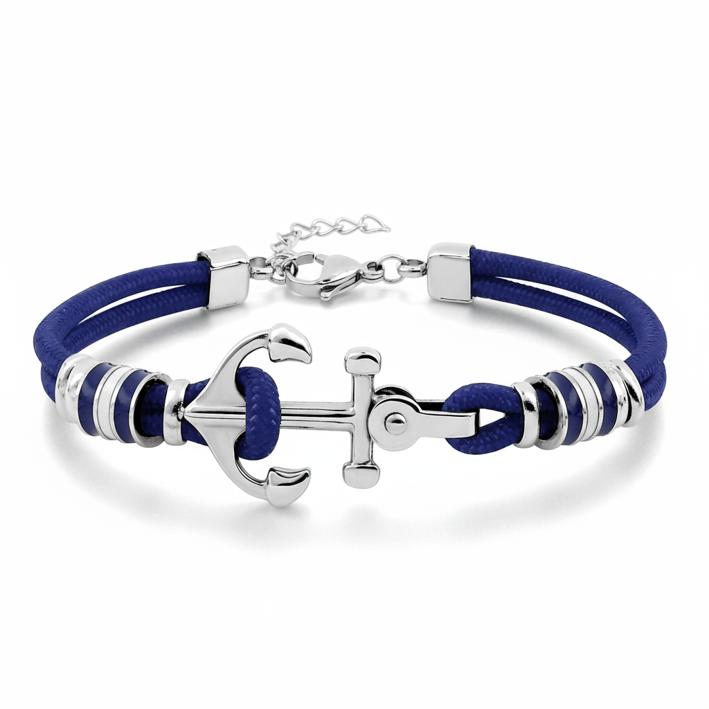 Bracelet Homme Acier bleu Longueur 18cm Ancre Marine - Bracelet
