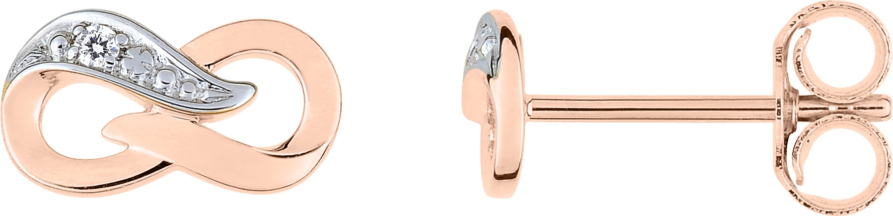 Boucles d'oreilles Clous Or Rose 18k Rhodié Diamant 0.01ct GH P1 Infini