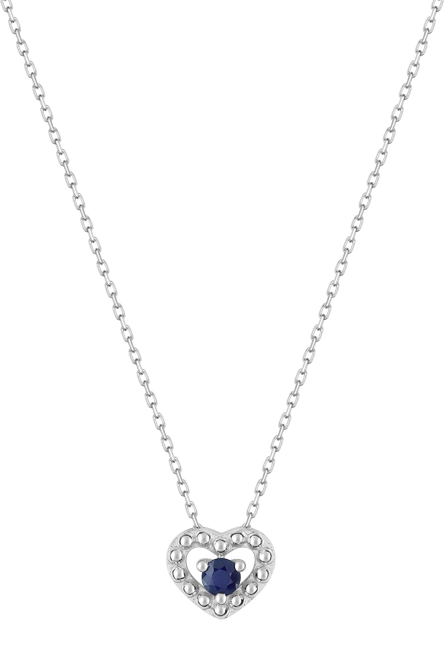 Collier Or Blanc Longueur 40cm Saphir Coeur