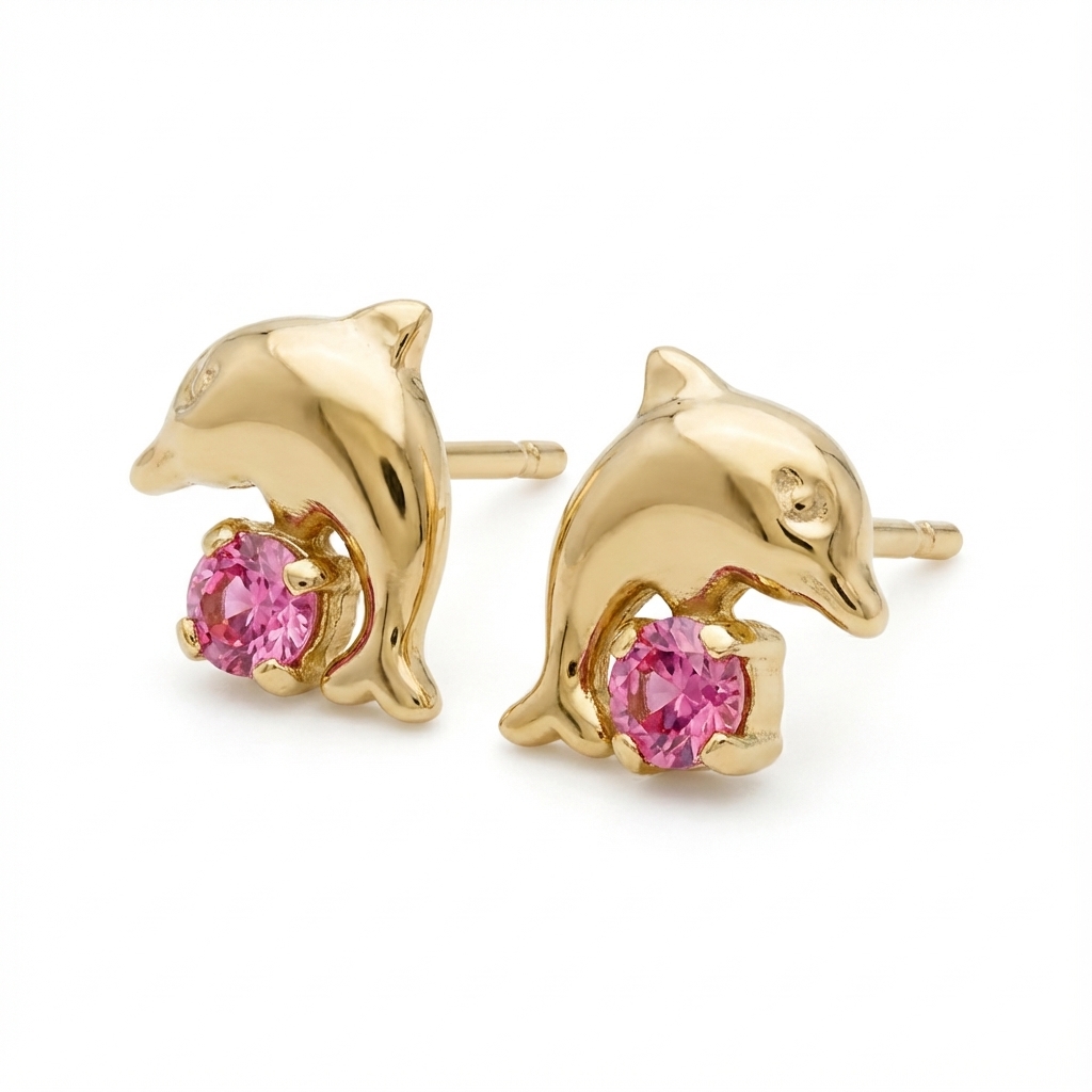 Boucles d'oreilles Clous Fille Plaqué Or Cristal Figuratif Couleurs - Boucles d'oreilles