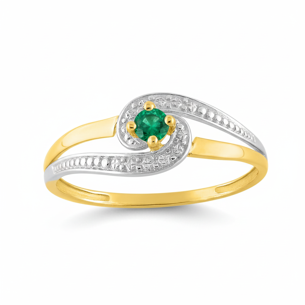 Bague Or 18k Rhodié Emeraude