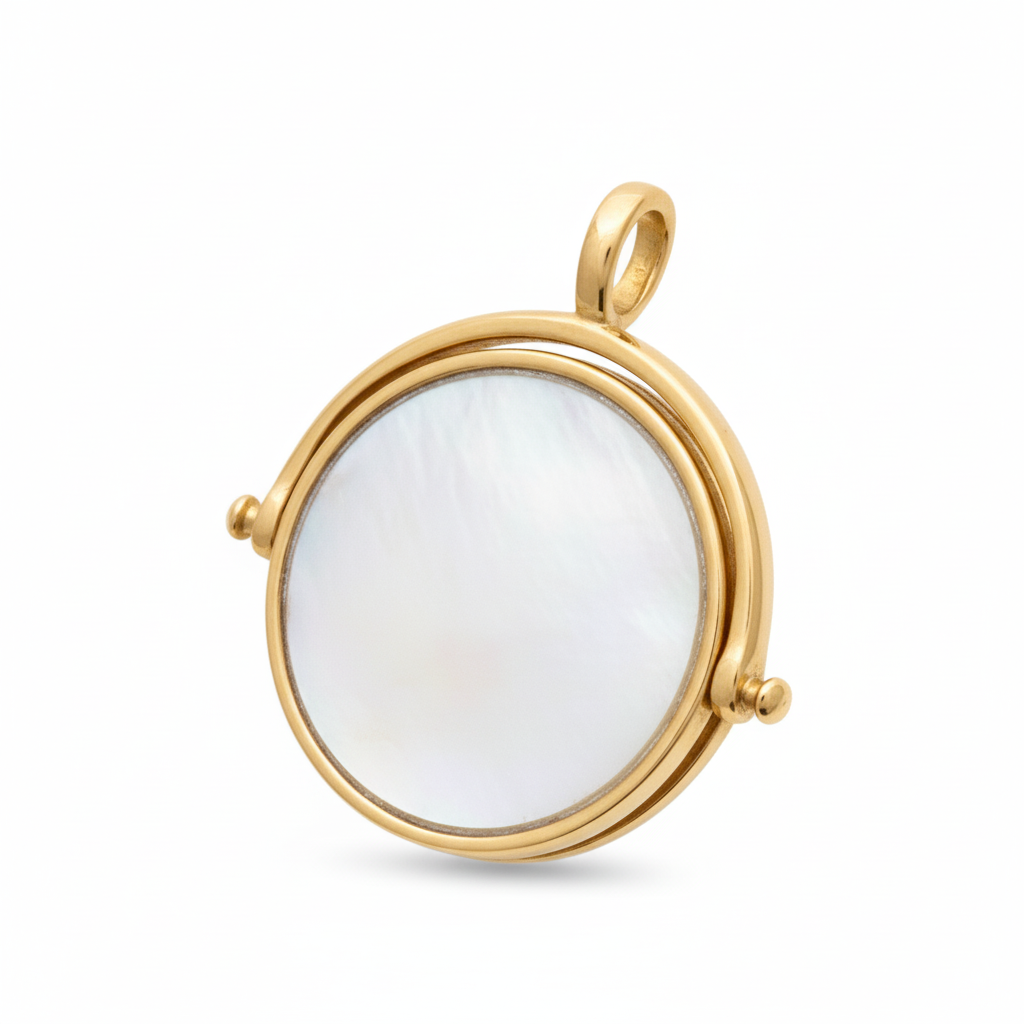 Pendentif Médaille Plaqué Or Nacre Couleurs - Pendentif en Plaqué Or - Bijoux en Vogue