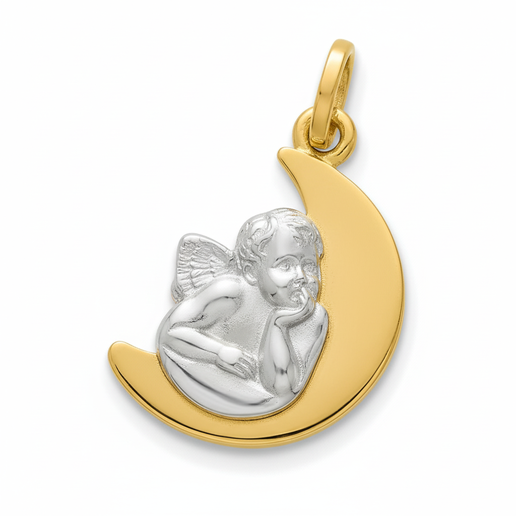 Pendentif Médaille Plaqué Or Rhodié Ange de Raphaël - Pendentif