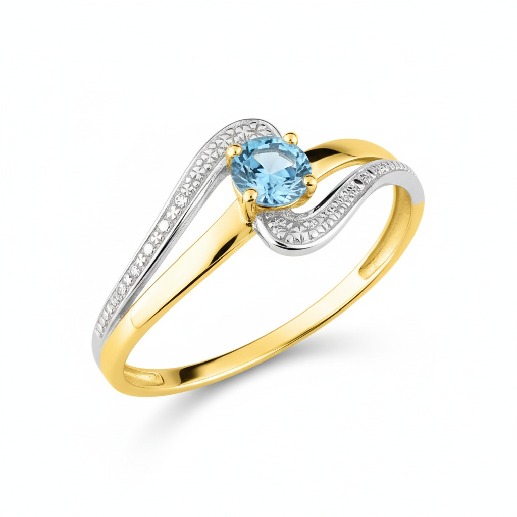 Bague Or Jaune et Blanc 18k Rhodié bleu Topaze