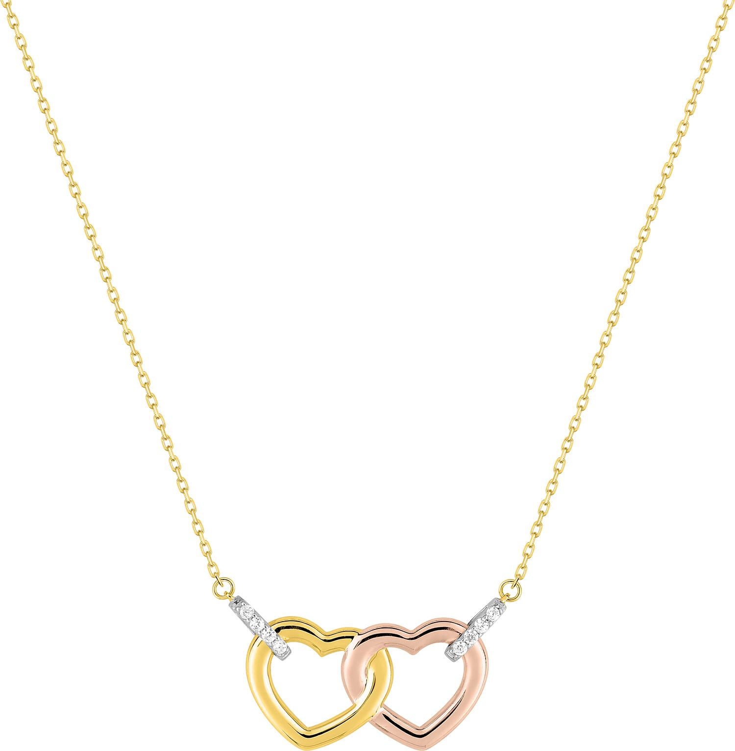 Collier Or Jaune Rose et Blanc Rhodié Zirconium Coeur