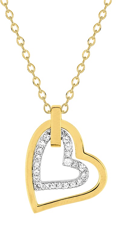 Collier Plaqué Or Rhodié Longueur 40cm Zirconium Coeur
