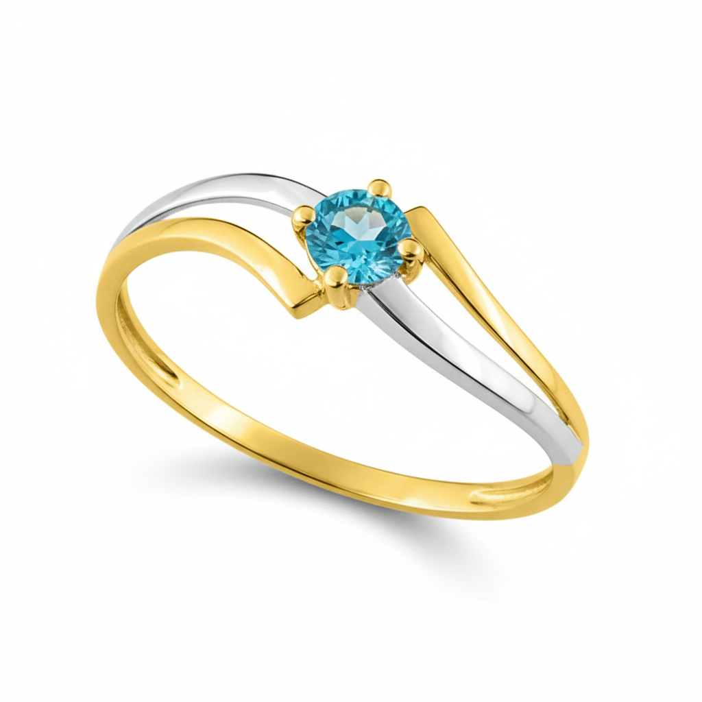 Bague Or Jaune et Blanc 18k Rhodié bleu Topaze