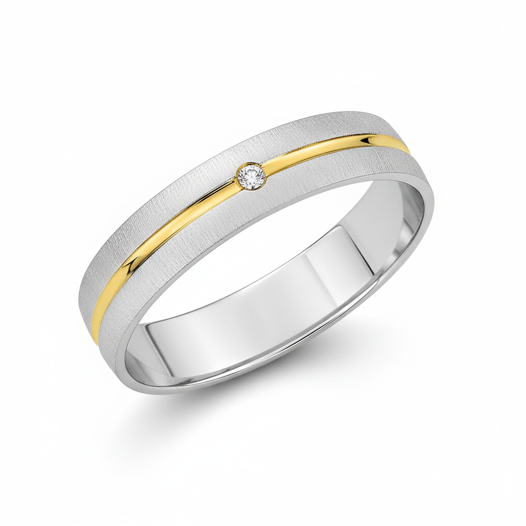 Alliance Or 18k Rhodié Largeur 4mm Diamant 0.01ct GH SI