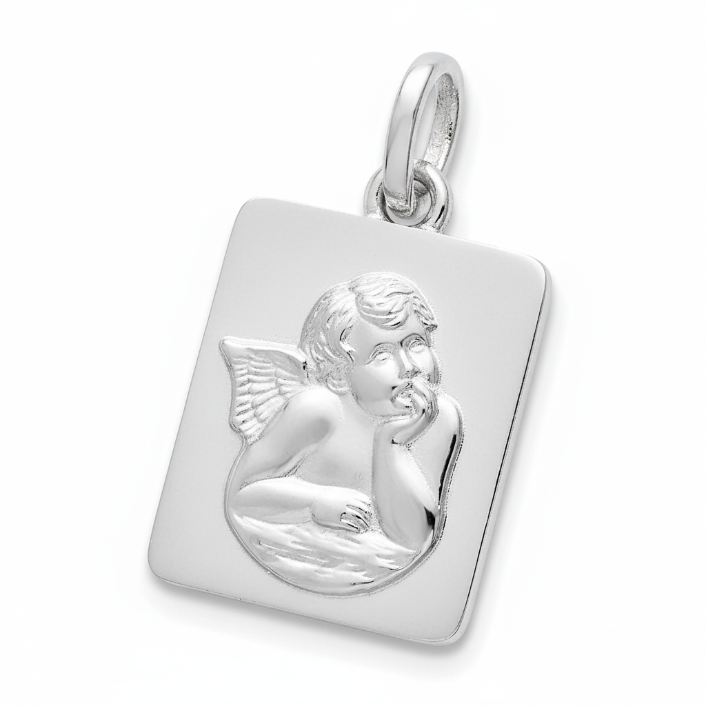 Pendentif Médaille Or Blanc 18k Ange de Raphaël