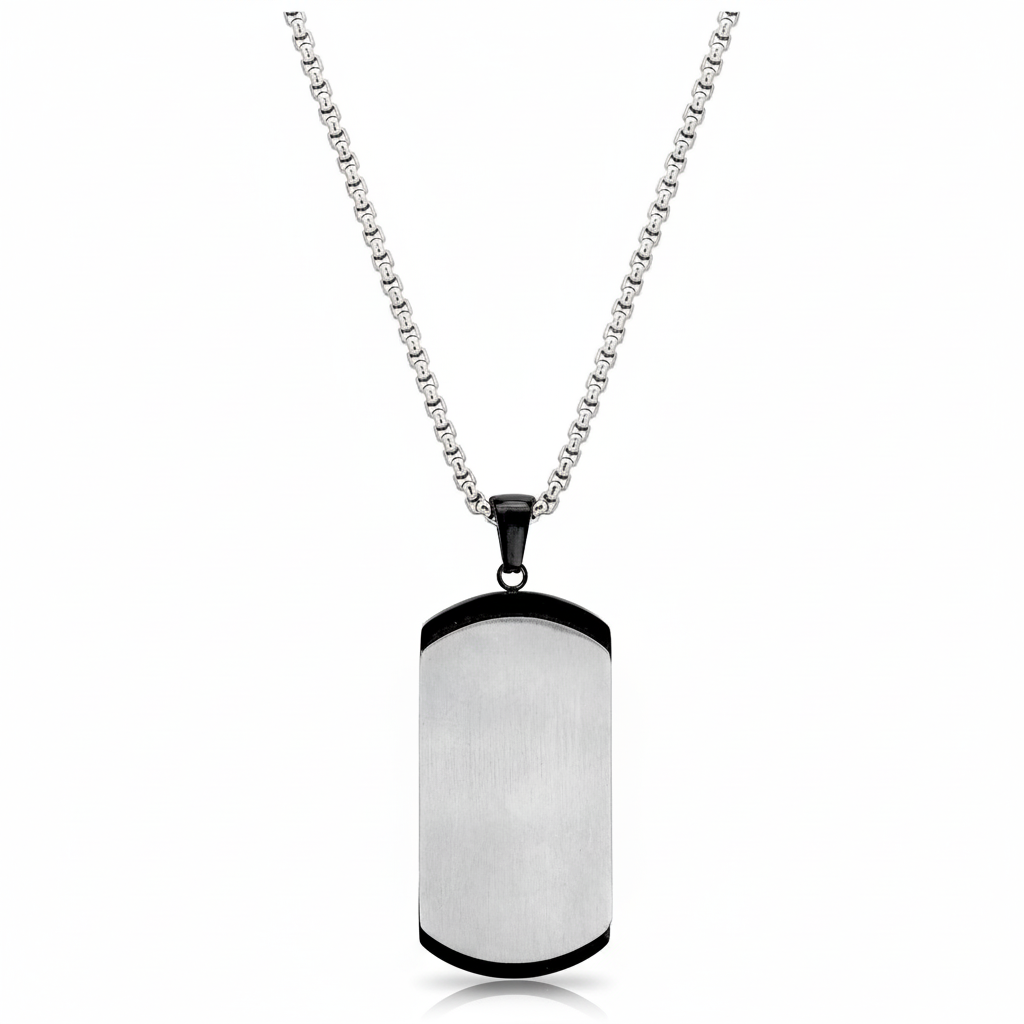 Collier Homme Acier IP blanc,noir Longueur 55cm - Collier