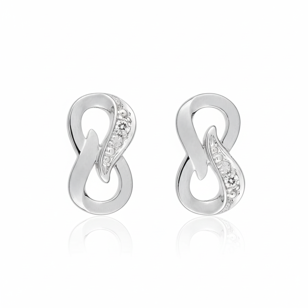 Boucles d'oreilles Clous Or Blanc 18k Diamant 0.01ct GH P1 Infini