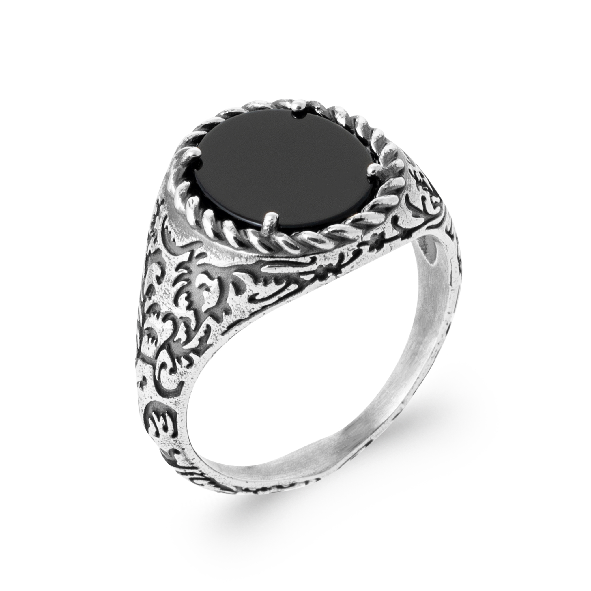 Chevalière Homme Argent Agate Noir