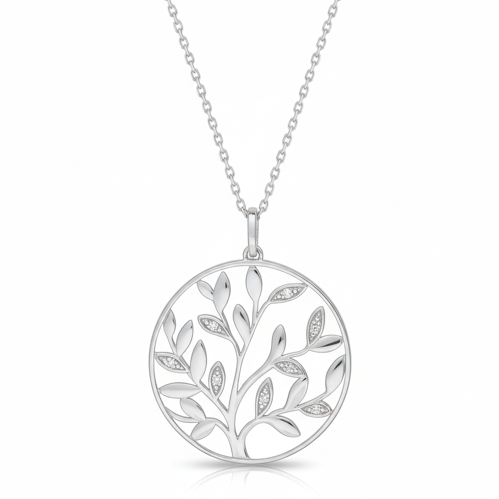Collier Argent Rhodié Longueur 40cm Zirconium Arbre de Vie - Collier