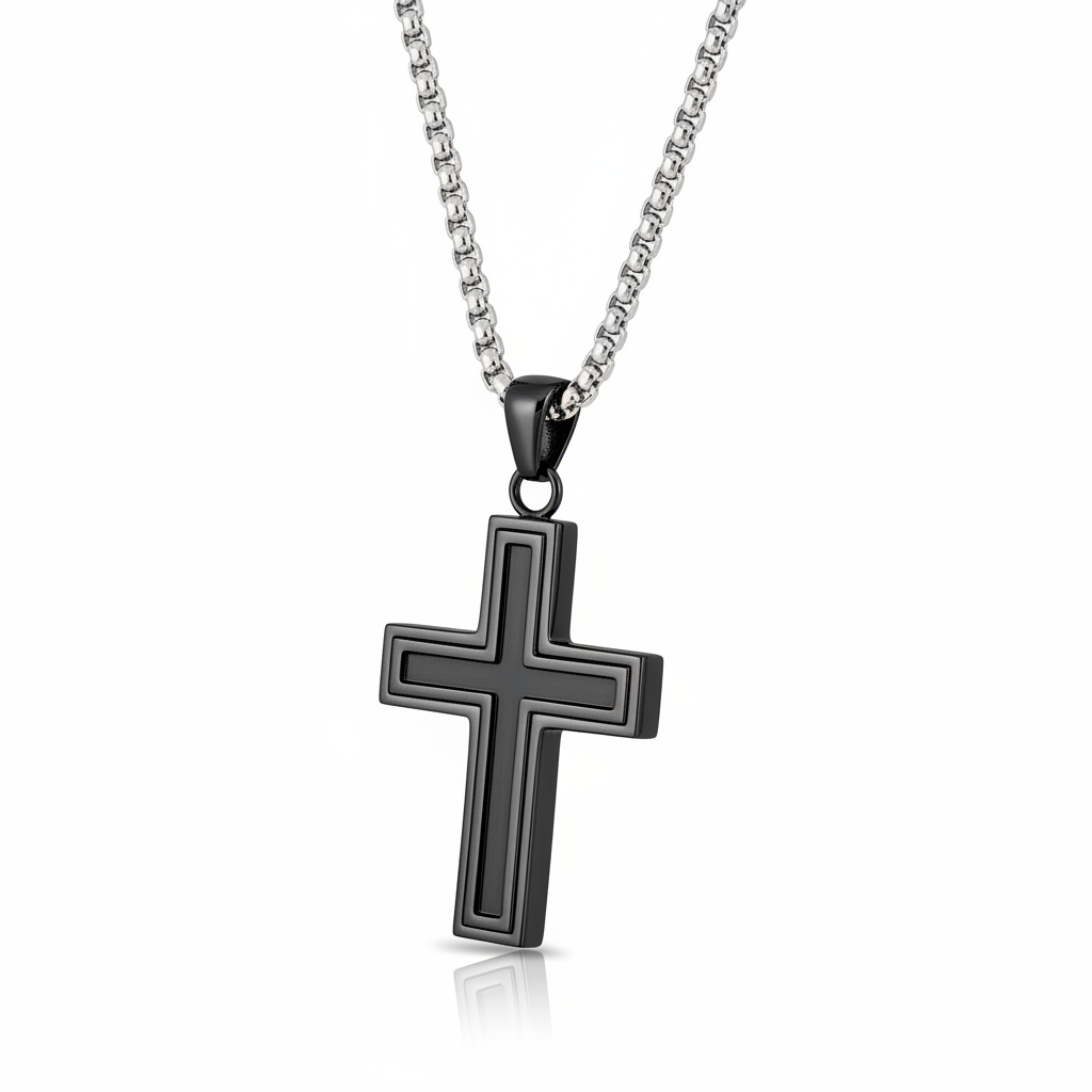 Collier Homme Acier Longueur 55cm Croix Chrétienne - Collier