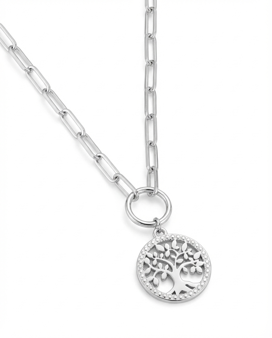 Collier Argent Rhodié Longueur 42cm Arbre de Vie