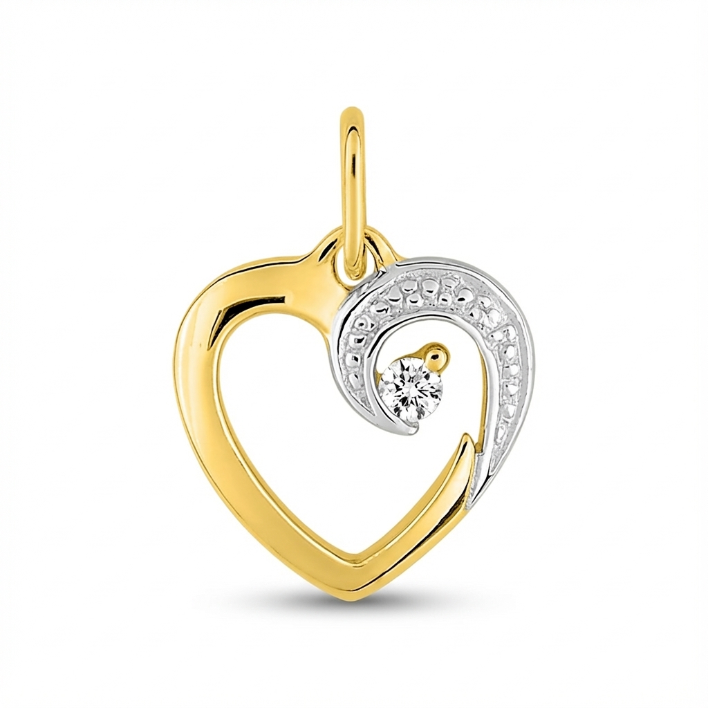 Pendentif Médaille Or 18k Rhodié Zirconium Coeur