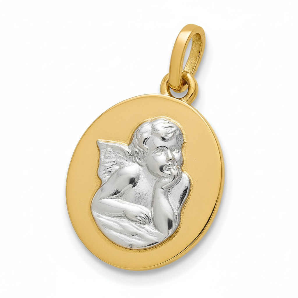 Pendentif Médaille Plaqué Or Rhodié Ange de Raphaël - Pendentif