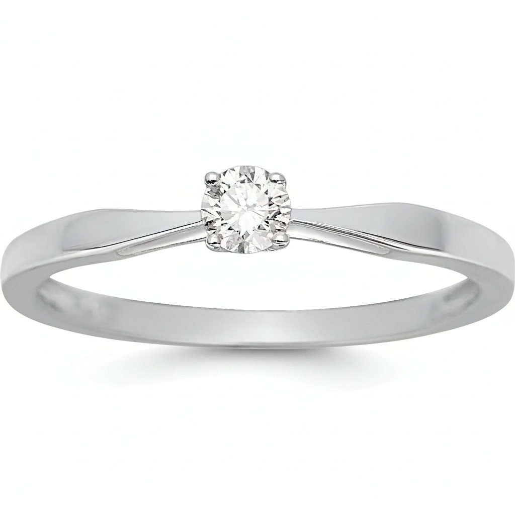 Bague Solitaire Or Blanc 18k Diamant 0.14ct GH SI - Bague