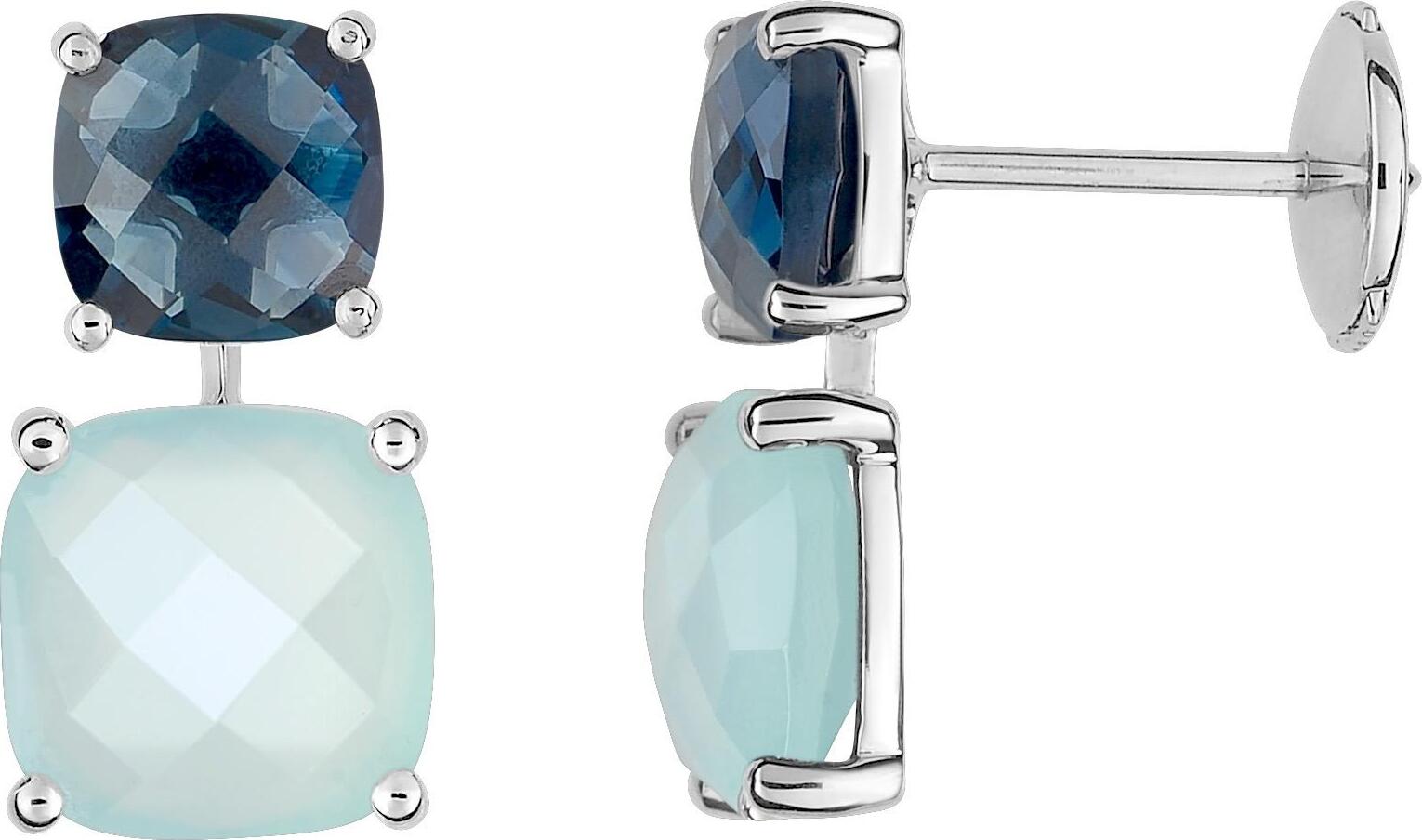 Boucles d'oreilles Clous Or Blanc 18k bleu Topaze Vert