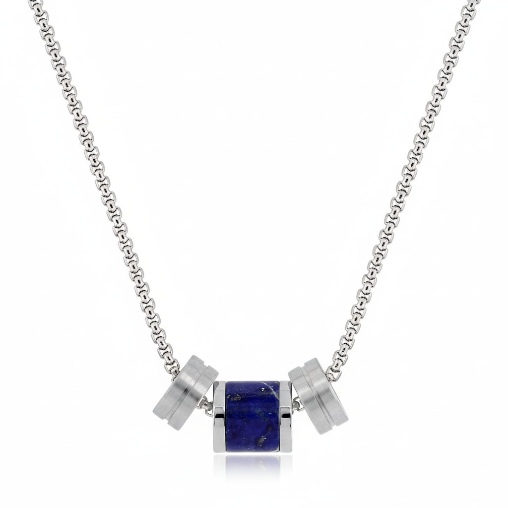 Collier Homme Acier Lapis Lazuli