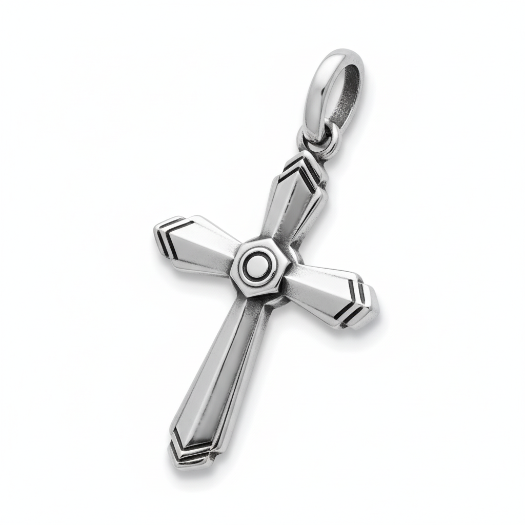 Pendentif Homme Argent Vielli Croix Chrétienne - Pendentif
