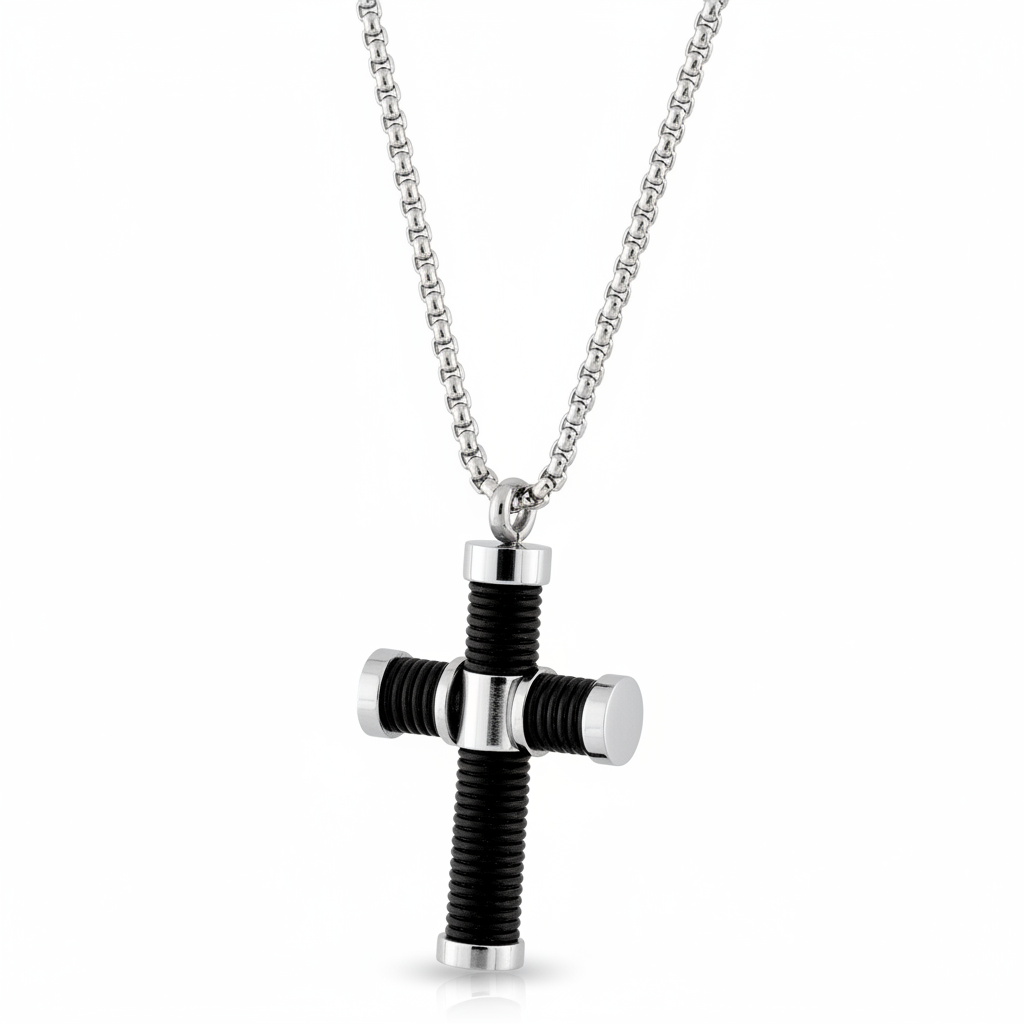 Collier Homme Acier Longueur 55cm Croix Chrétienne - Collier