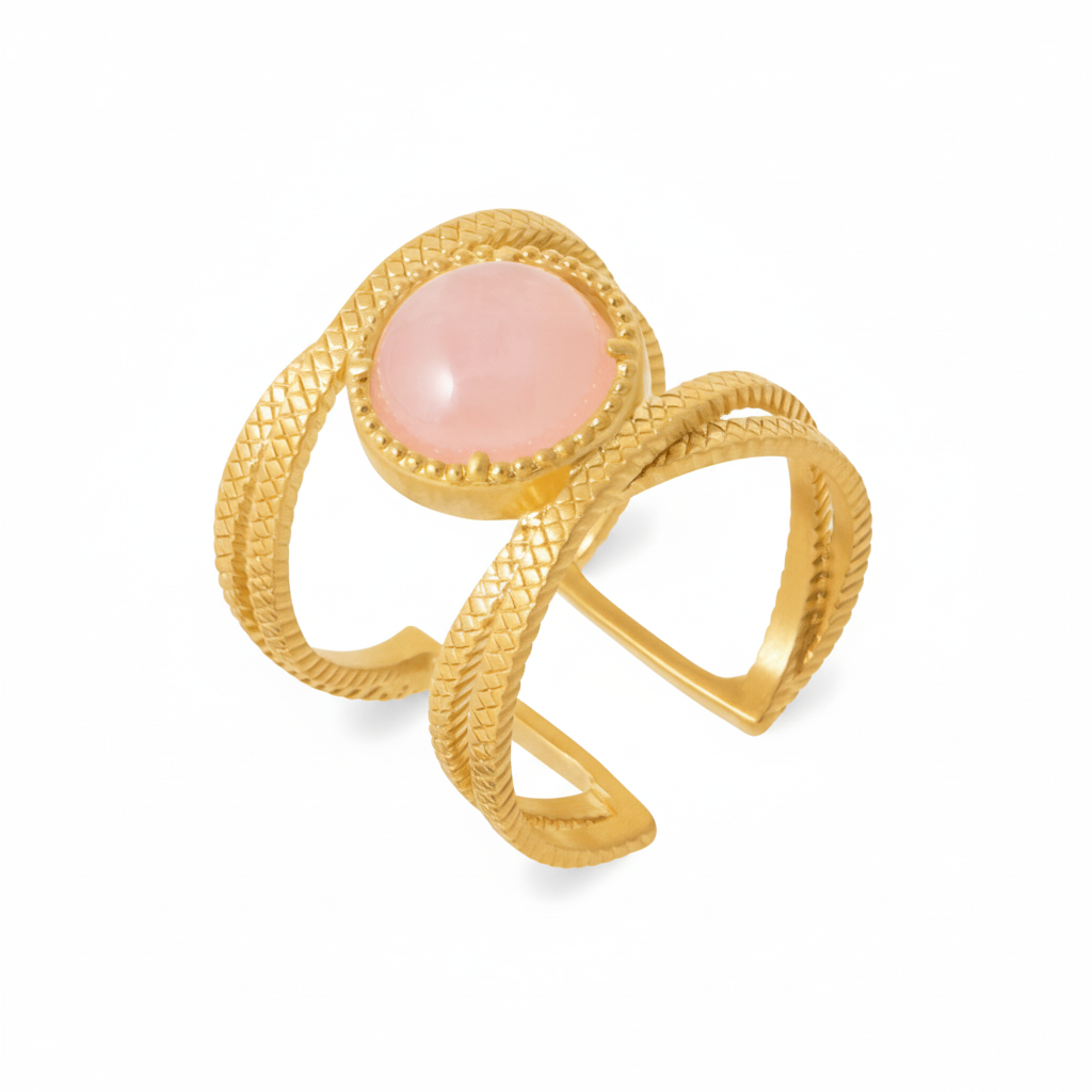 Bague Plaqué Or Quartz Rose