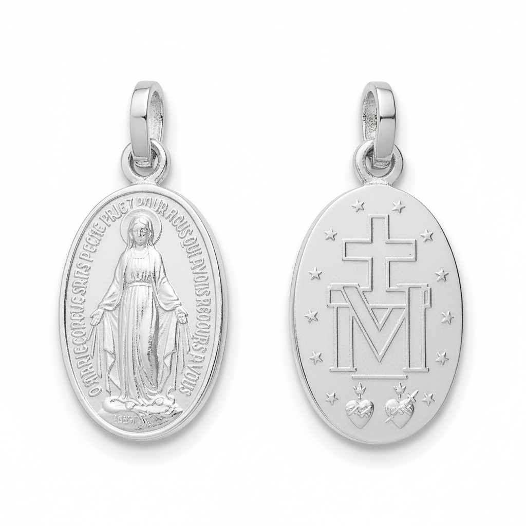 Pendentif Médaille Argent Rhodié Vierge Marie