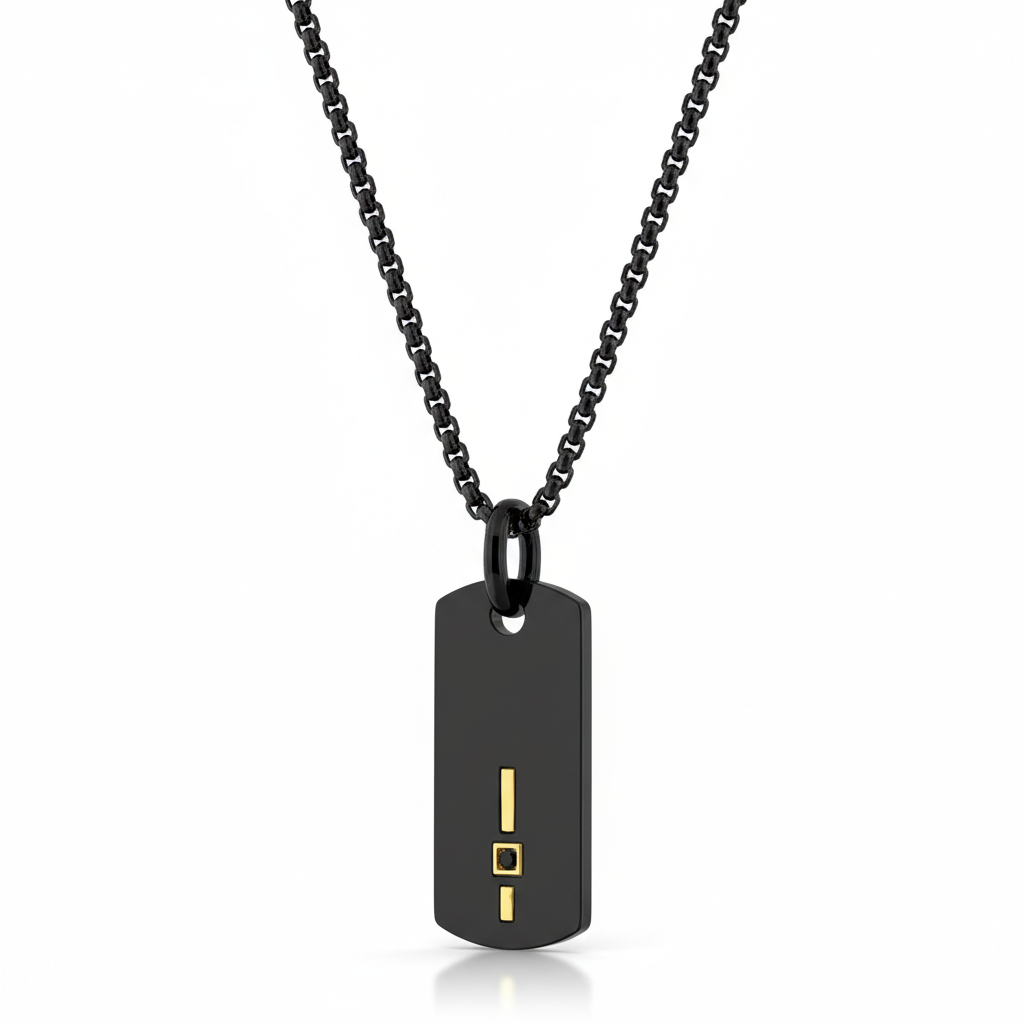 Collier Homme Acier Noir et Jaune IP Longueur 50cm Diamant 0.005ct Noir