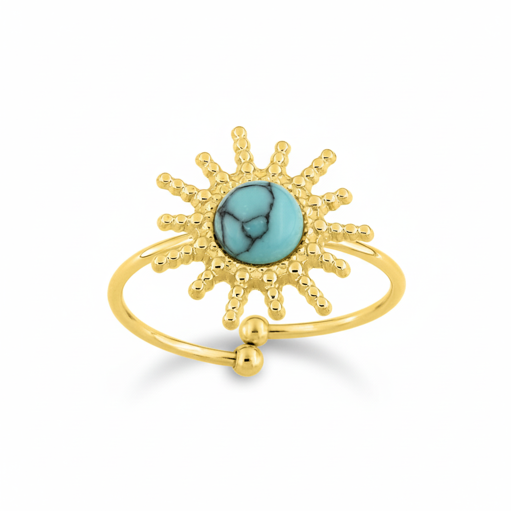 Bague Acier Doré Turquoise