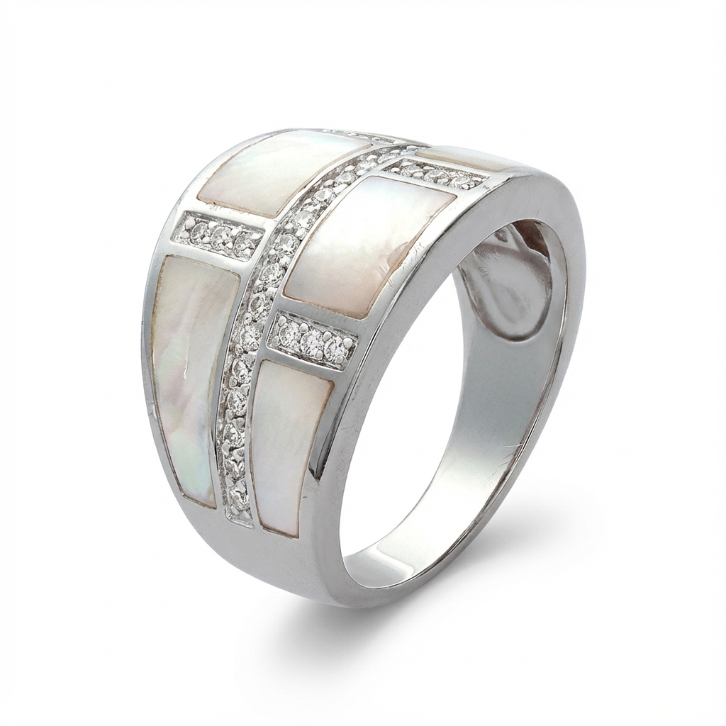 Bague Argent Rhodié Nacre Couleurs