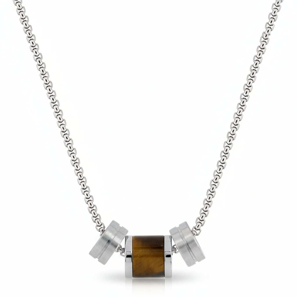 Collier Homme Acier Oeil de tigre