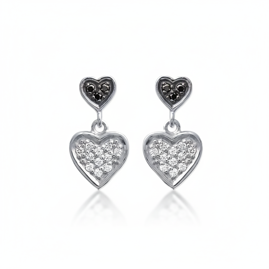 Boucles d'oreilles Pendantes Argent Rhodié Zirconium Coeurs Couleurs